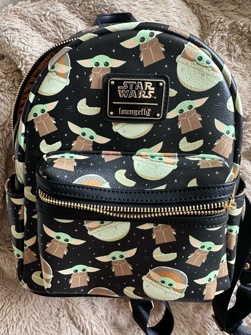 Loungefly Black Grogu Star Wars Mini Backpack with Gold Hardware